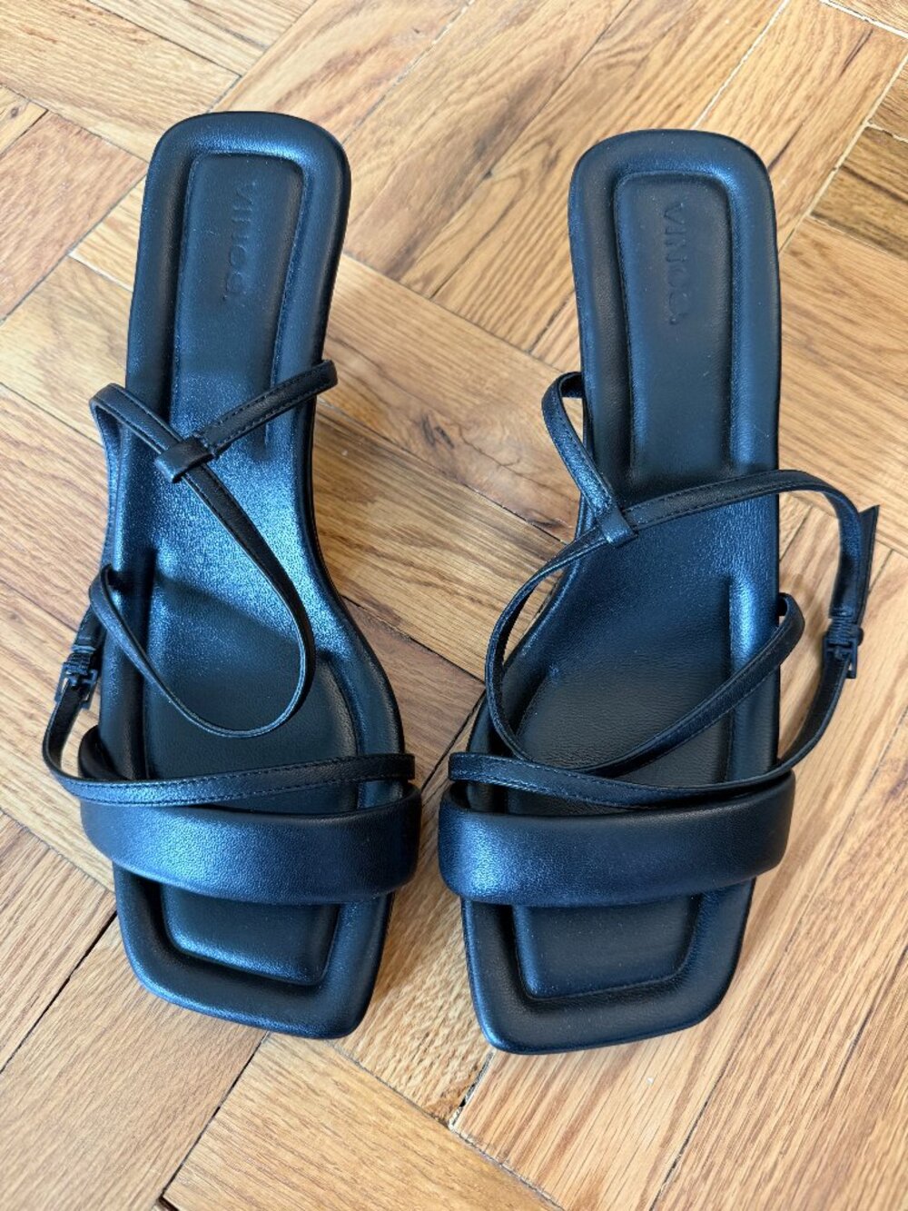 Vince Black Leather Strappy Mini Heel, Women's Size 10
